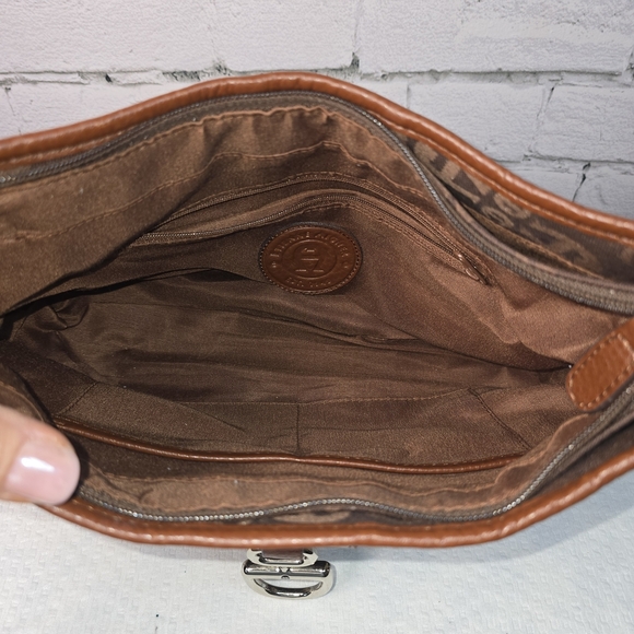 Etienne Aigner Brown and Tan Monogram Shoulder Bag - Picture 7 of 12